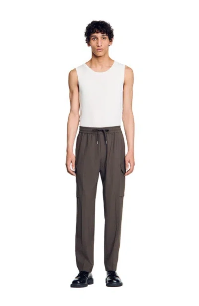Sandro Elasticated Cargo Trousers In Dark Kaki.