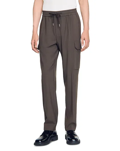 Sandro Elasticated Cargo Trousers In Dark Khaki