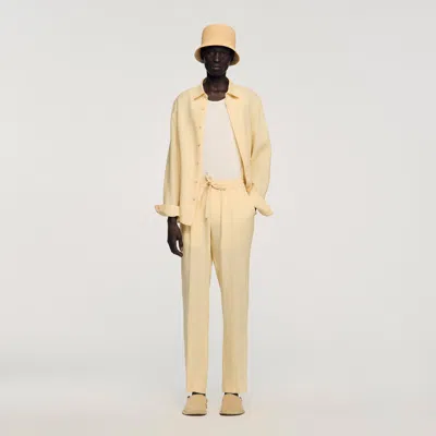 Sandro Elasticated Linen Trousers In Animal Print
