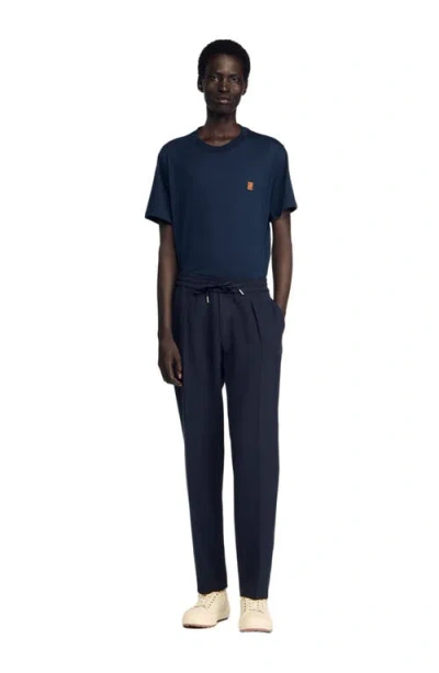 Sandro Elasticated Straight-leg Trousers In Blue