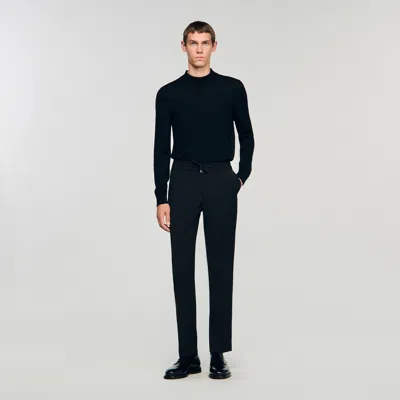 Sandro Elasticated Straight-leg Trousers In Black