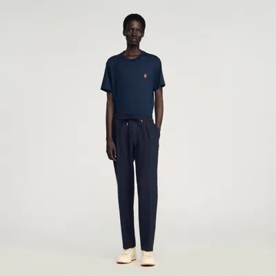 Sandro Elasticated Straight-leg Trousers In Blue