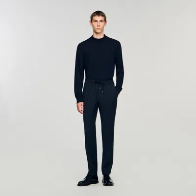 Sandro Elasticated Straight-leg Trousers In Blue