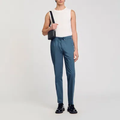 Sandro Elasticated Straight-leg Trousers In Thunderstorm Blue