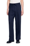 Sandro Elasticated Wide-leg Trousers In Midnight Blue