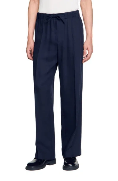 Sandro Elasticated Wide-leg Trousers In Midnight Blue
