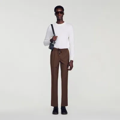 Sandro Elasticated Wool Trousers In Brown