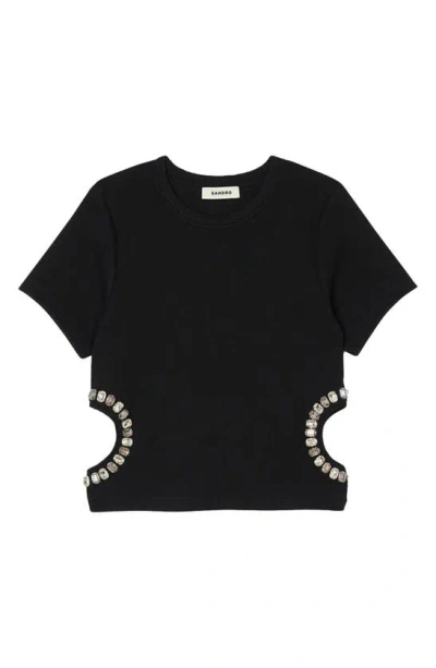 Sandro Electric Embellished Cutout Rib Top In Black