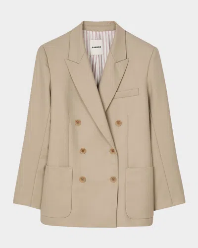 Sandro Eliette Double-breasted Blazer In Sand