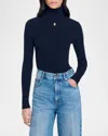 Sandro Cable Knit Turtleneck Sweater In Navy Blue