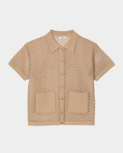 Sandro Elio Embellished Short-sleeve Cardigan In Naturels