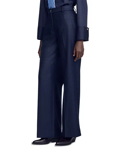 Sandro Ellington Wool Rhinestone Straight Leg Pants In Blue