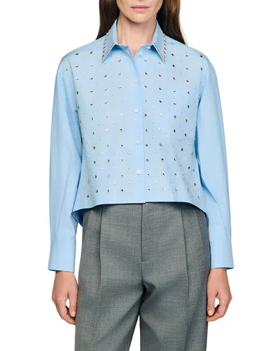 Sandro Eloane Rhinestone Blouse In Blue