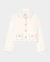Sandro Womens Naturels Cropped Contrast-stitching Stretch-woven Jacket In Ecru