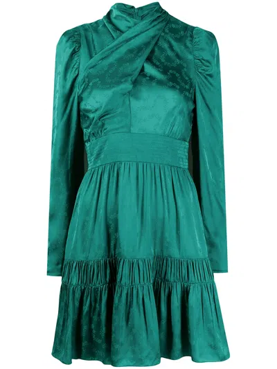 Sandro Eloise Wrap-neck Mini Dress In Green
