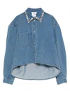 Sandro Embellished-collar Denim Shirt In Blue