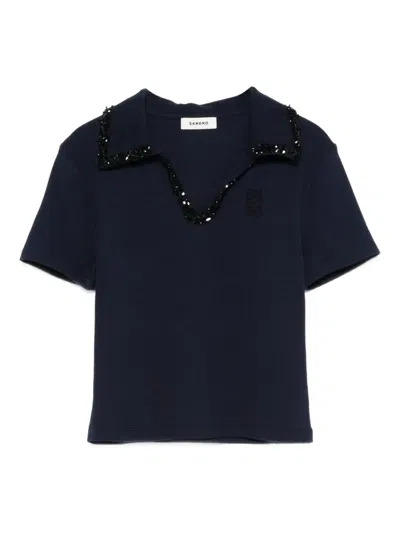Sandro Embellished Collar Shirt In Blue