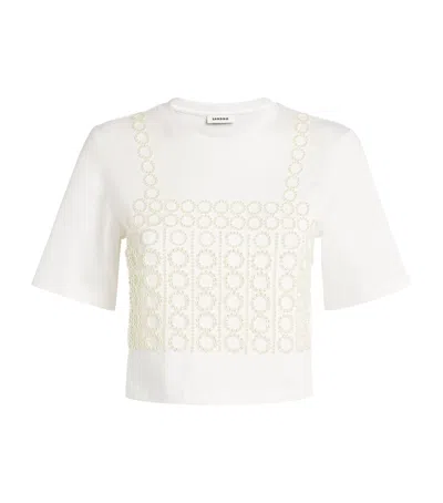 Sandro Embellished Cropped T-shirt In Beige