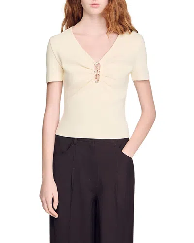 Sandro Embellished Cropped Tee In Neutral