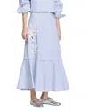 Sandro Cotton-blend Stripe Midi Skirt In Sky Blue