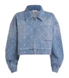 Sandro Womens Rhinestone-embellished Puff-sleeve Denim Jacket Bleus In Blue