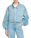 Sandro Womens Rhinestone-embellished Puff-sleeve Denim Jacket Bleus In Blue Jean