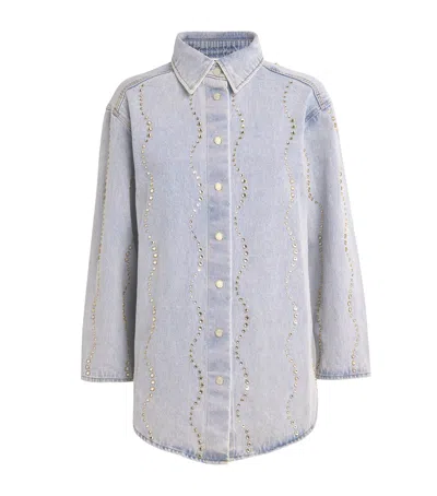 Sandro Embellished Denim Shirt In Gold