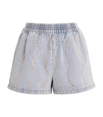 Sandro Embellished Denim Shorts In Blue