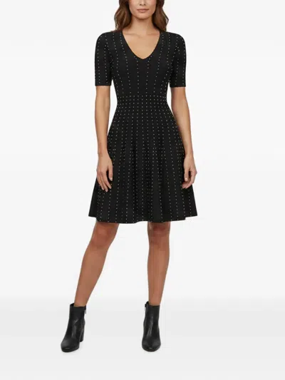 Pre-owned Sandro Embellished Flared Mini Dress In Black