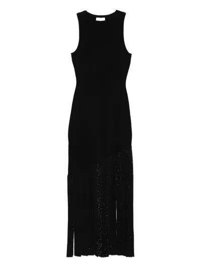 Sandro Embellished Fringe Maxi Dress In Black