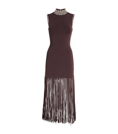 SANDRO EMBELLISHED FRINGE MIDI DRESS