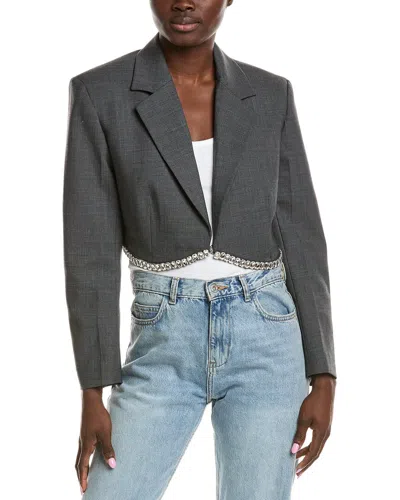 Sandro Crystal-embellished Cropped Wool-blend Twill Blazer In Black