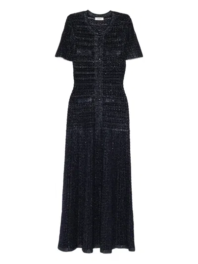 Sandro Embellished Knitted Maxi Dress In Blue