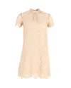 Sandro Embellished Lace Mini Dress In Beige Cotton In Beige