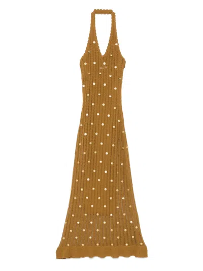 Sandro Embellished Maxi Dress In Brown