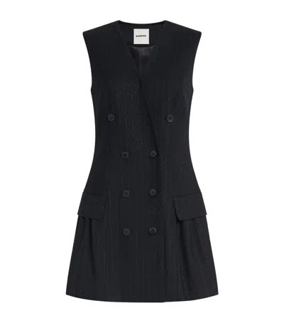 Sandro Embellished Pinstripe Mini Dress In Black