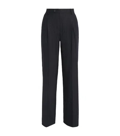 Sandro Embellished Pinstripe Trousers In Black