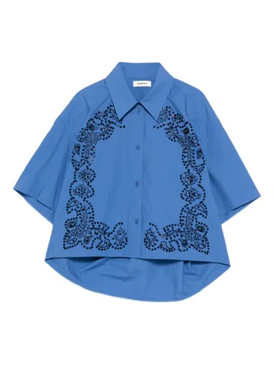 Sandro Embellished Shirt In Blue