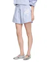 Sandro Womens Bleus Flower-embroidered Striped Stretch-cotton Shorts In Blue