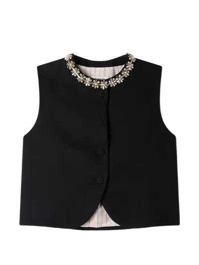 Sandro Embellished Wool Blazer In Black