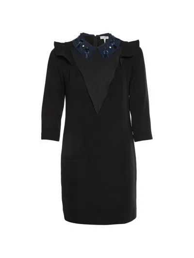 Pre-owned Sandro Embellished-collar Ruffle-detail Midi Dress In Black