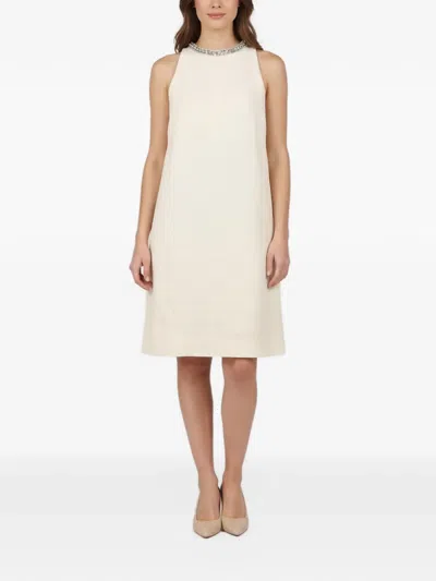 Pre-owned Sandro Embellished-collar Sleeveless Midi Dress In Neutrals