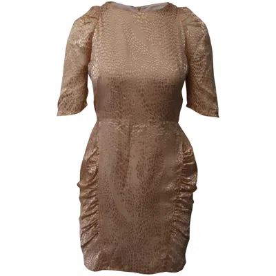 Sandro Embossed Animal Print Mini Dress In Gold Viscose