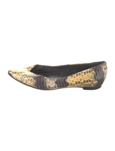 Pre-owned Sandro Embossed Leather Animal Print Ballet Flats In Black/gold