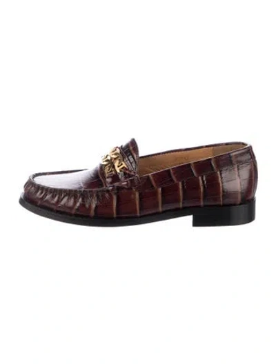 Pre-owned Sandro Embossed Leather Animal Print Loafers In Brown