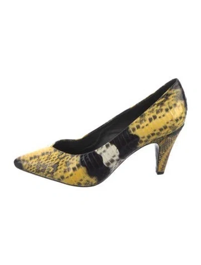 Pre-owned Sandro Embossed Leather Animal Print Pumps In Yellow