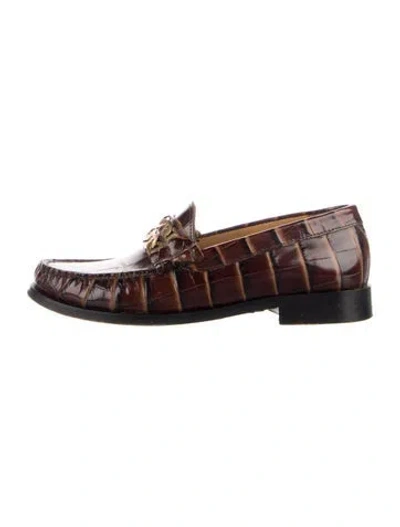 Pre-owned Sandro Embossed Leather Loafers In Brown