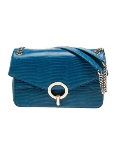 Pre-owned Sandro Embossed Leather Shoulder Bag In Blue