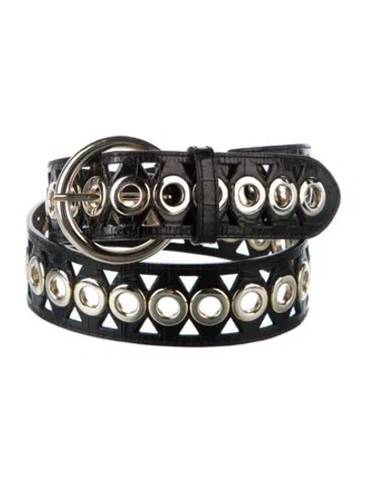 Pre-owned Sandro Embossed Leather Waist Belt In Black