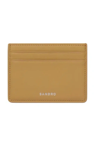 Sandro Embossed Logo Leather Card Holder In Brown